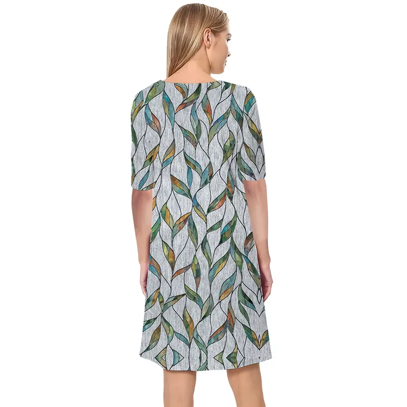 Kvinnor klär Long Green Vine 3D Printed Vneck Loose Casual Short Sleeve Shift Dress for Female Dresses Prairie Chic Style 220616