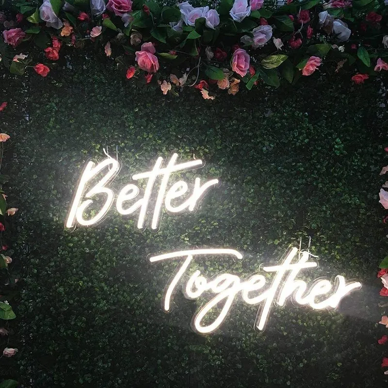 Benutzerdefiniertes Schild Better Together LED Neonlicht Warmweiß Rosa Wandbehang Happy Birthday Oh Hochzeitsdekoration 220615