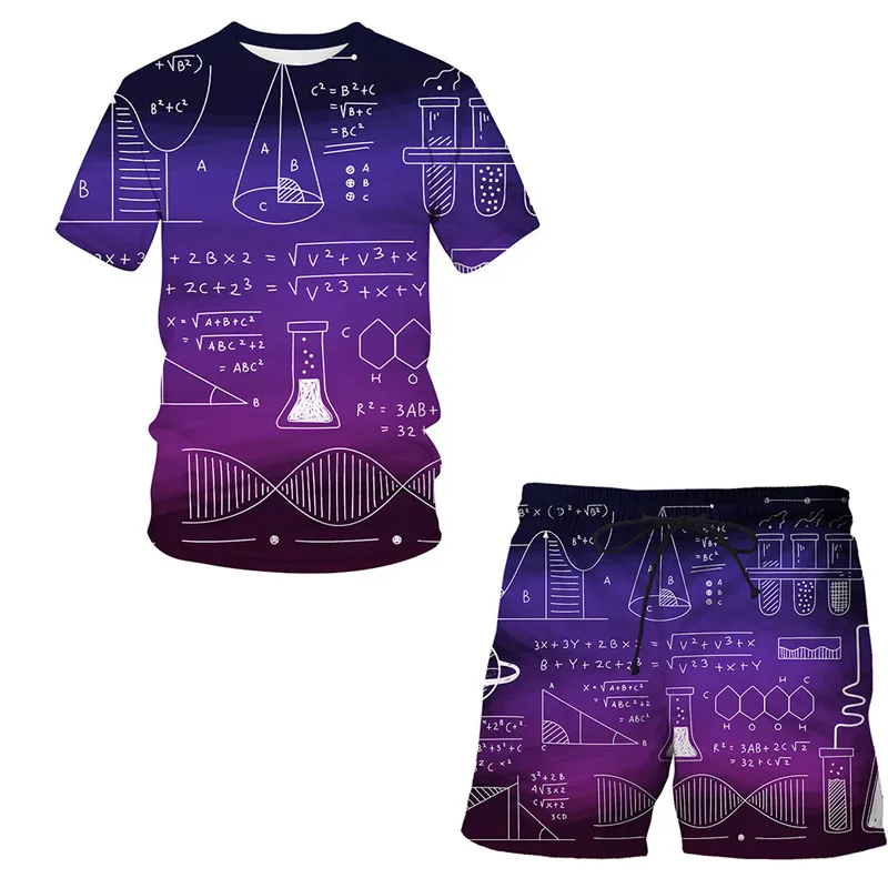 Costume de sport décontracté pour hommes vêtements formule mathématique impression 3D 2 pièces motif col rond T-shirt costume de sport été 220622