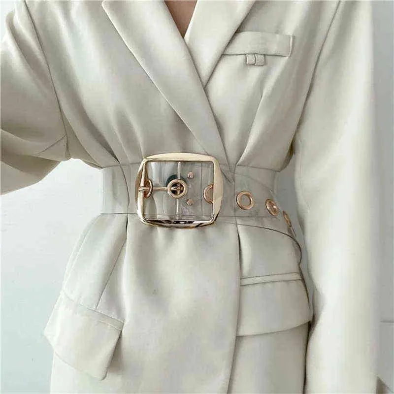 Plus Size PVC Clear Belts For Women Fashion Pin Buckle Female White Waist Transparent Big Belt Ladies Grommet Corset Cummerbunds H220418