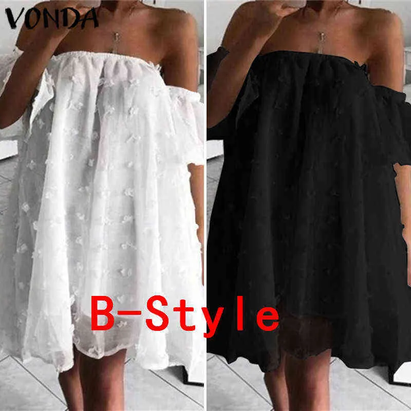 2022 VONDA Summer Drendress Women Sexy Off Show Party Dress Female Vintage Mini Dress Vestidos Casual Vestidos G220510
