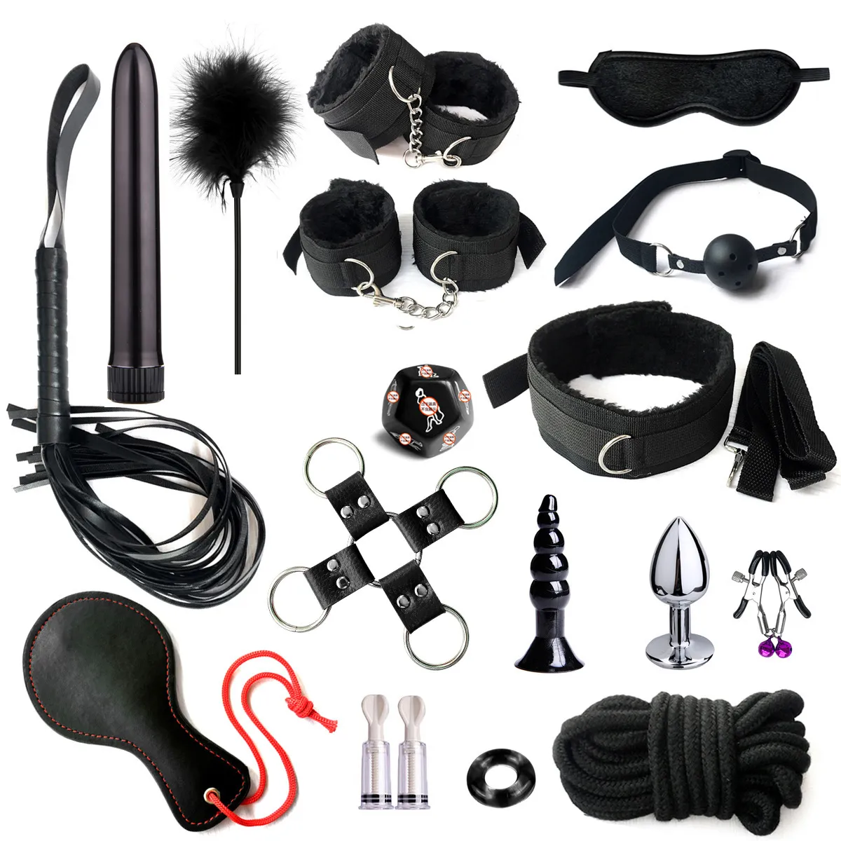 Jouets sexy SM 17 pièces adultes boutique de matériel de bondage corde érotique Plug Anal gode masturbateur vibrateur fouet outils jouet pour Couple