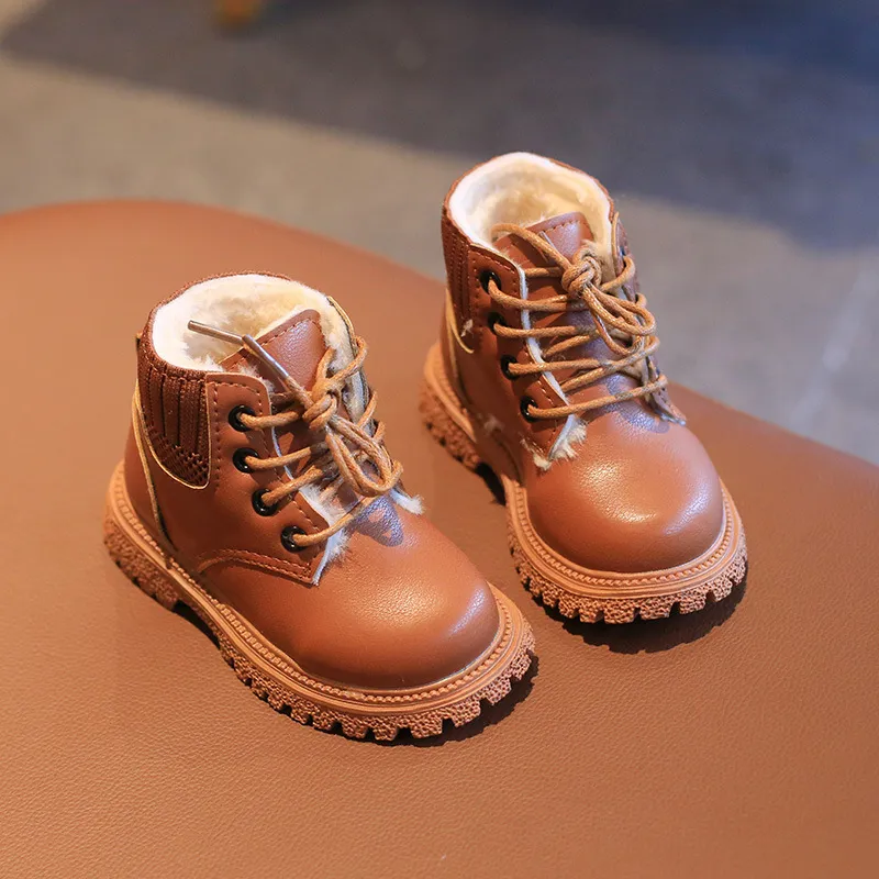 Girls Martin Boots Autumn Winter Cottonpadded Little Boys Fashion Short Beige Brown Black Color 220809