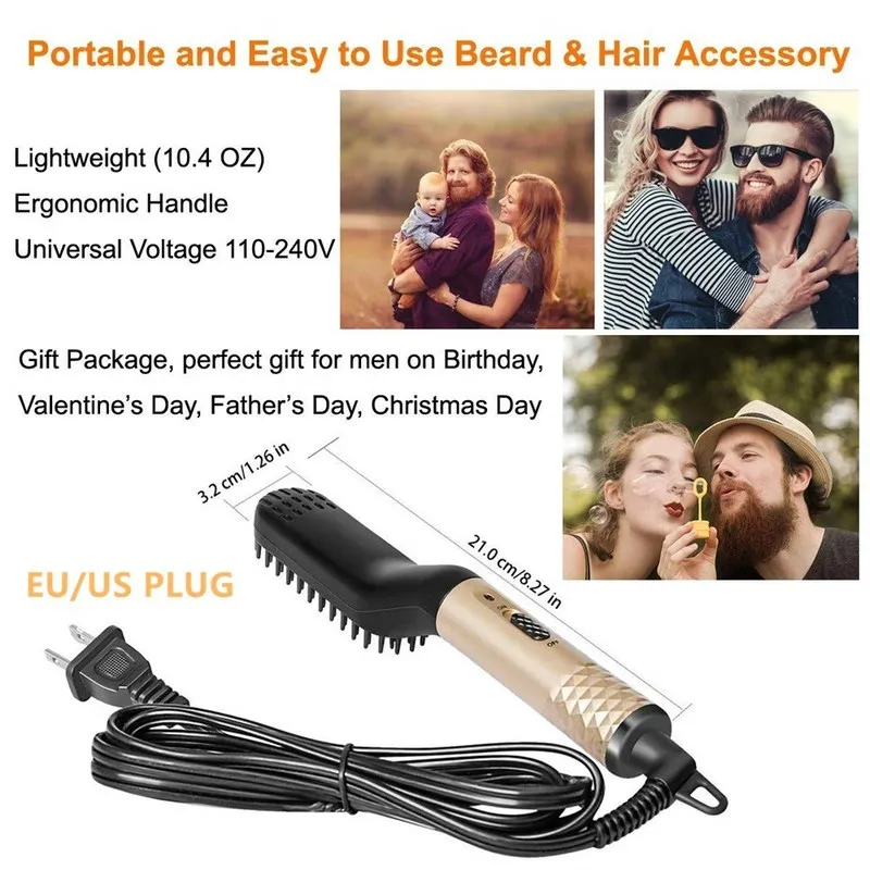 Men's Beard Hair Styler Curling Hair Straighteners Brush Iron Electric Comb Straightener Fast Heating Curler Hair Caring Tools 220602