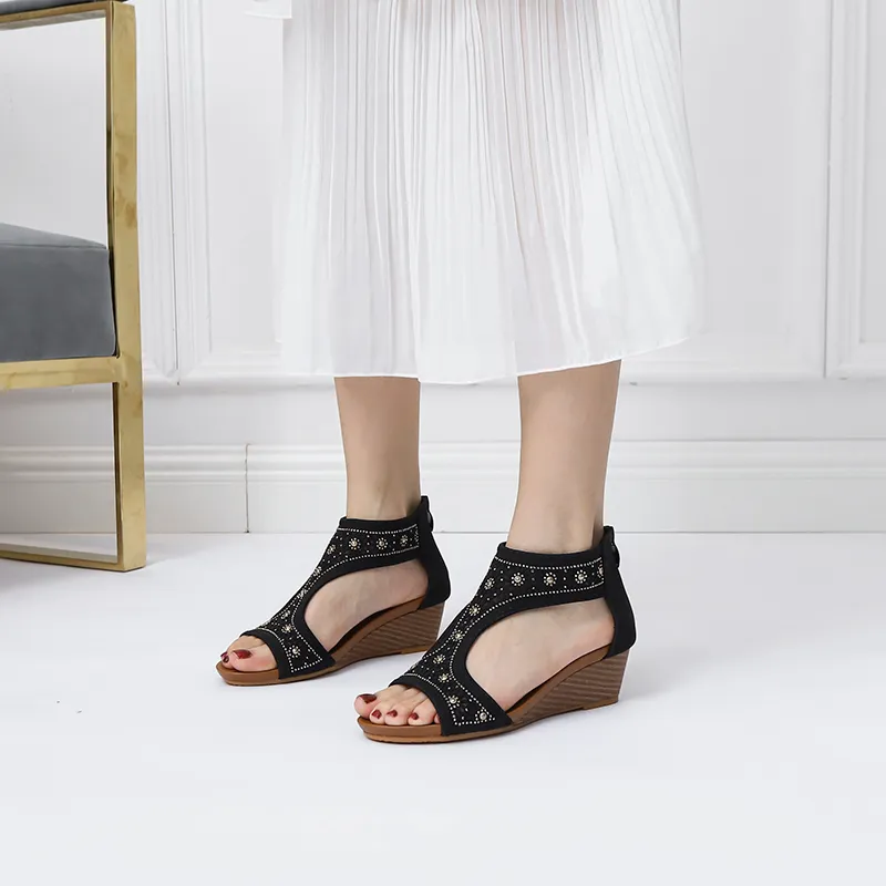 Vintage Frauen Bequeme Keile Sandalen Luxus High Heels Sandalen Für Frauen Mode Dame Peep Toe Boho Schuhe 2022 #SJPAE-325