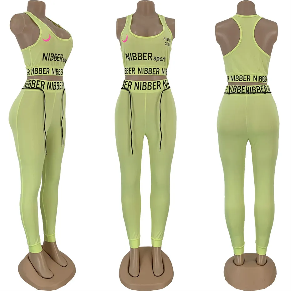 2022 Summer Sportswear Designer Survêtements Femmes 2 pièces Ensemble Mode Lettre Imprimer Tenues Casual Gilet Pantalon Jogger Sport Costume O-cou K9427