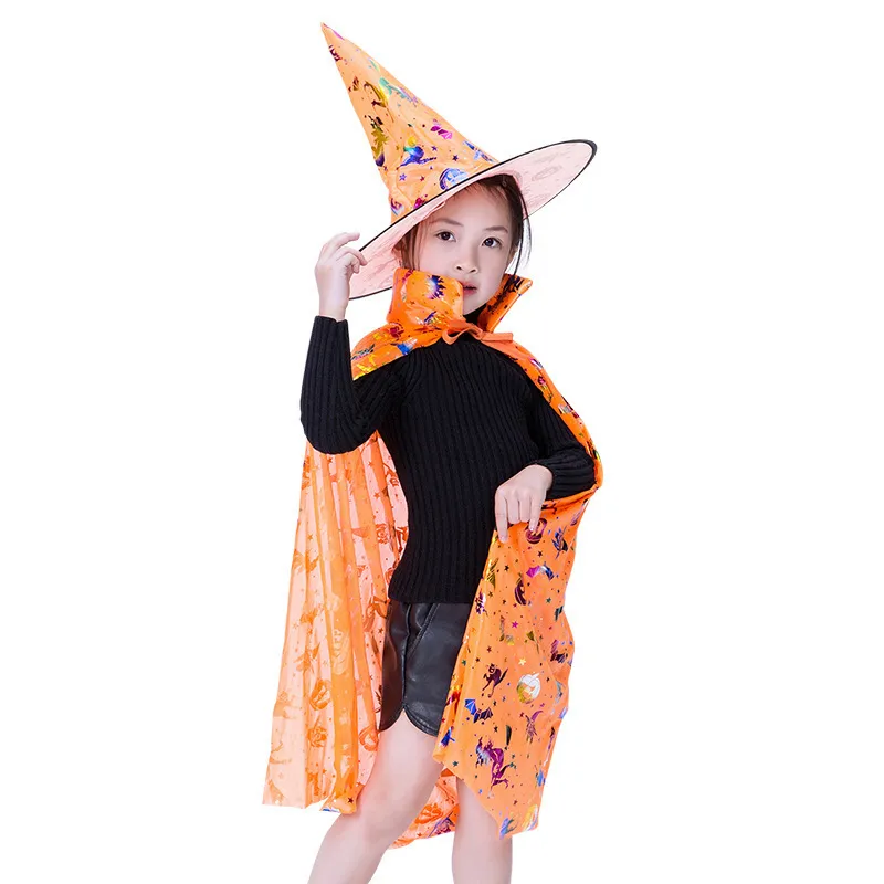 Special Occasions Masquerade Costume Wizard Witch Cloak Cape Robe With Hat For Show Play s Magic Wands Baby Kids Children Halloween 220826