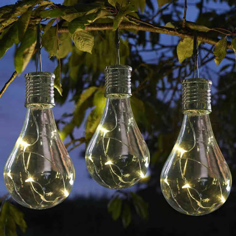 Bärbar solenergi LED -glödlampa Lampa hängande lykta dekoration Hållbar för camping utomhus trädgård korridorväg jul h220428
