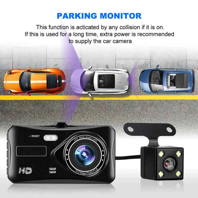 Car Video Recorder Dash Cam Dual Lens Hd P Car Digital ''Ips Touch Screen Dvr Camera GSensor Wdr Car Dvr Dashcam Camera J220601