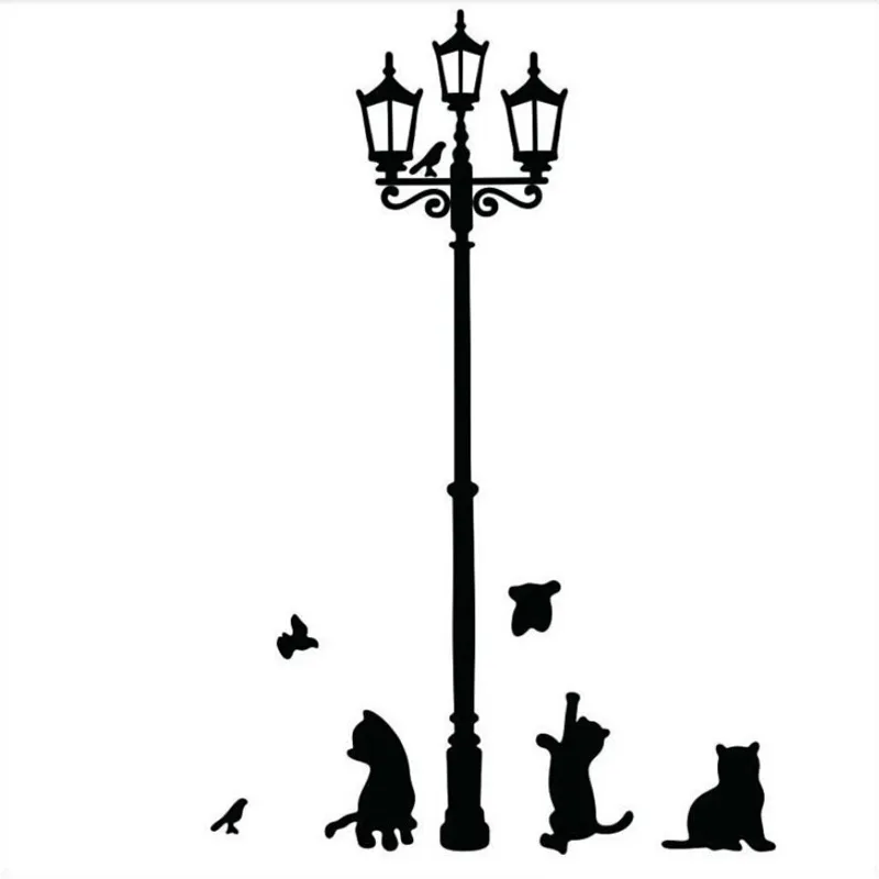 Kreative DIY antike Lampe Katzen und Vögel Wandaufkleber Cartoon Wandbild Home Decor Zimmer Kinder Aufkleber Tapete 220727