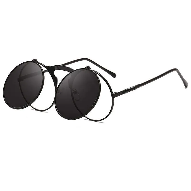 Sunglasses Steampunk Round Metal Women Style Retro Flip Circular Double Sun Glasses Men CIRCLE GLASSESSunglassesSunglasses218V