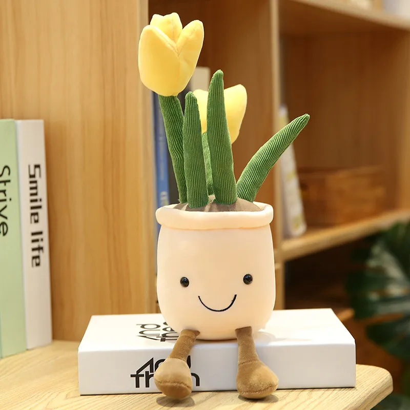 1st Flower Plush Toy Doll Simulation Plant Doll Succulent Tulpan Flowerpot With Legs Doll Indoor Decoration 220721