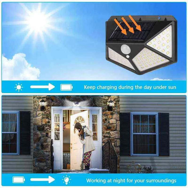 Solar Lighting Outdoor Waterproof Led Solar Motion Sensor Light With Wide Angle Bright Security Wall Lamps For Garden Door J220531