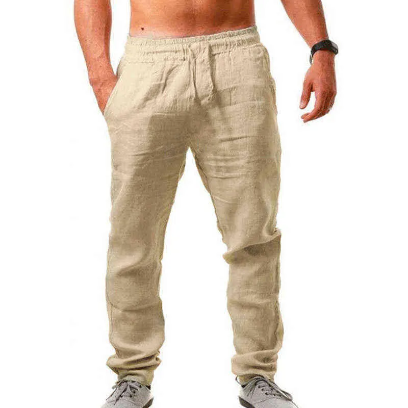 Neue männer Atmungsaktive Baumwolle Leinen Sport Hosen Mode Einfarbig Einfache Hosen Sommer Elastische Taille Sport Hosen Männer MY242 G220713