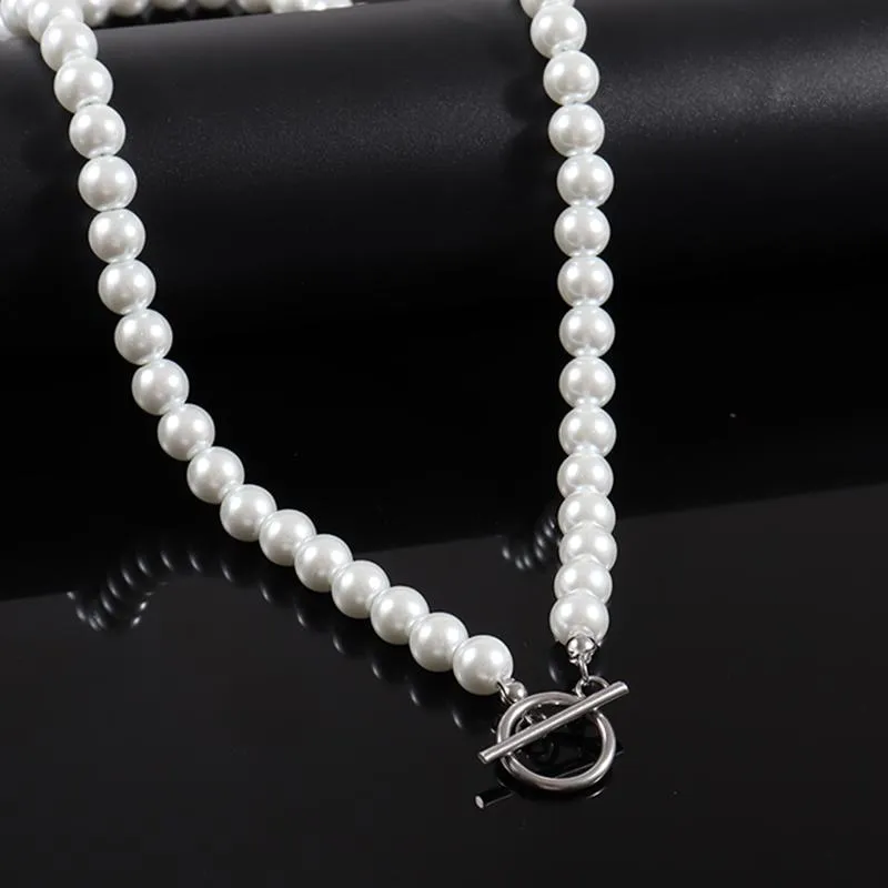 Chaînes à la mode classique collier de perles d'imitation hommes à la main largeur 6 8 10mm fermoir à bascule perlé pour bijoux cadeaux chaînes2576
