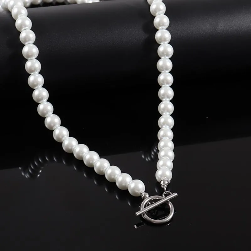 Chains Trendy Classic Imitation Pearl Necklace Men Handmade Width 6 8 10mm Toggle Clasp Beaded For Jewelry GiftChains244f