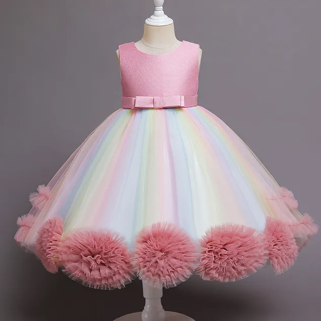 2022 Vestidos de meninas de flores vermelhas para casamentos com garotas de baixa menina Rainbow Rainbow Blue Criando Criança Baby Vestido de Vestido de Vestido de Ball Girls Garotas Desgaste