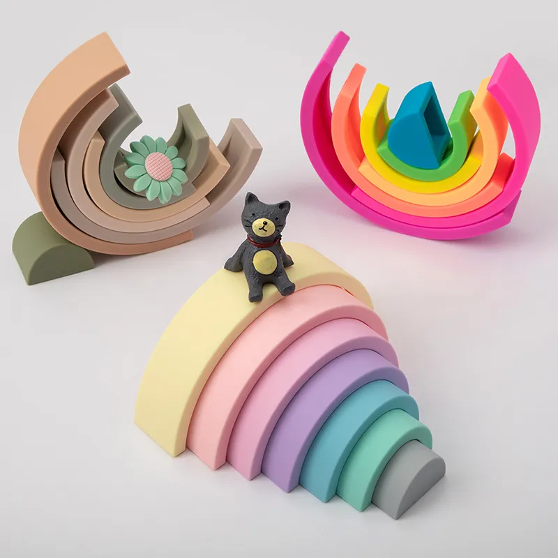 Tyry.hu est 7/Силиконовый строительный блок Rainbow Soft Block 3D Образование Montessori Toys Укладывание блоки детский подарок 220527