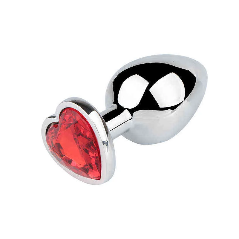 Nxy Anal Toys Metal Butt Plug package Heart Beads Stimulator Stainless Steel Crystal Jewelry Smooth Touch Adult Women Sex 220506