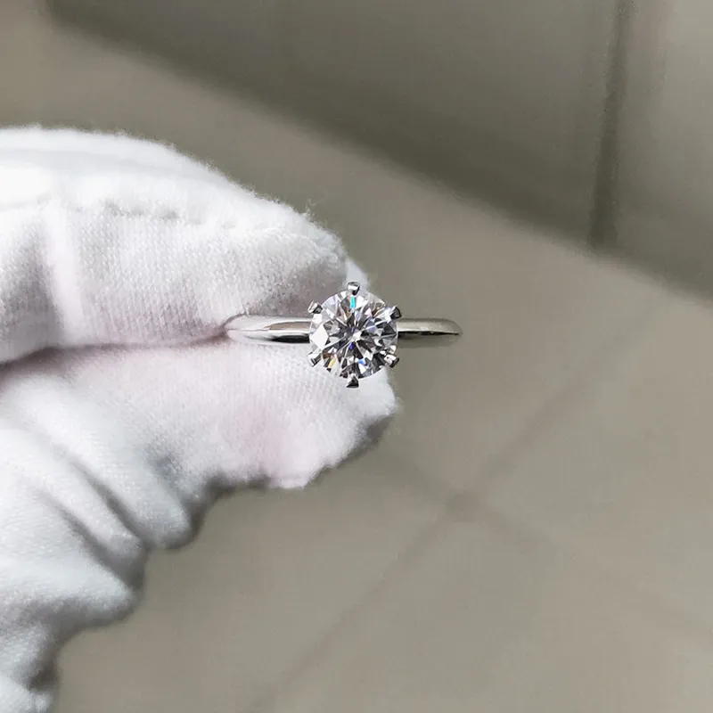 Jóias panash prata esterlina 925 anel de luxo 18k cor de platina de 6 mm anéis de pedra de zircônia para mulheres jóias de casamento