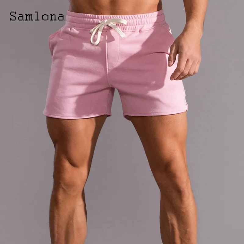 Samlona Men Leisure Shorts Summer Sexy Laceup Skinny Shorts Plus size 3xl Male Casual Beach Short Pants Blue White 220613