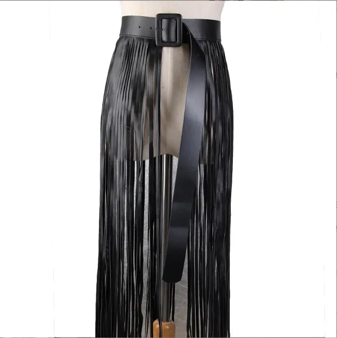 Belts Women Harajuku Waist Belt Skirt Gothic PU Leather Long Fringe Punk Wild Snakeskin Girdle With Buckle For Rave Costume324e