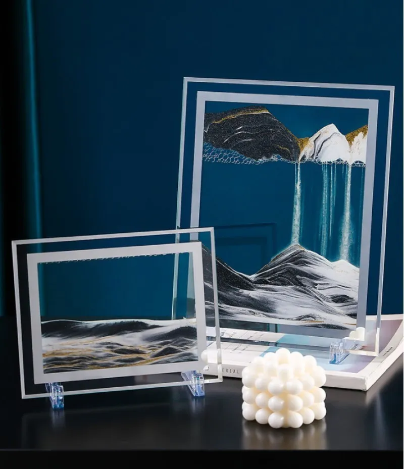 3Dガラスサンドスケープ砂時計移動サンドアート画像長方形ガラス装飾品デスクトップデコレーションクイックスズン絵画家の装飾220406