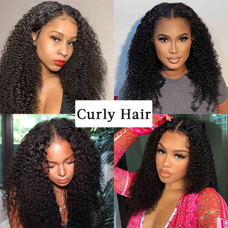 V Part Wig Human Hair Full Machine Brak pominięcia Brazylijskiego Kinky Curly S dla kobiet Deep Wave Short Jerry Blueless 220707