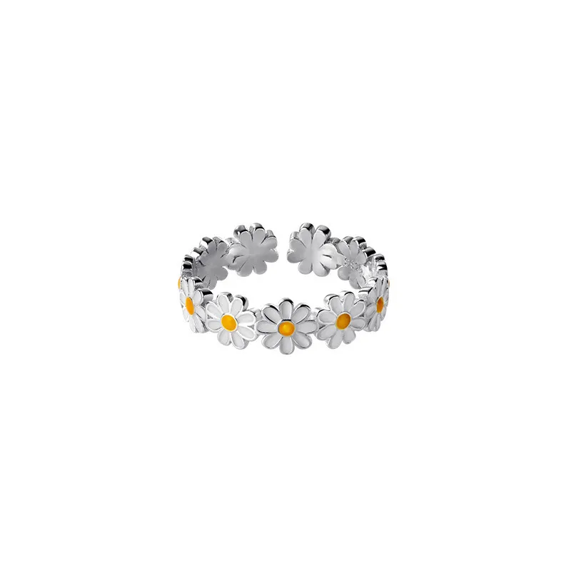 Śliczne Daisy Flowers Pierścienie dla kobiet słodkie dziewczyny wykwintne szkliwa słonecznik otwarty pierścionek Korea Nowy trend biżuterii