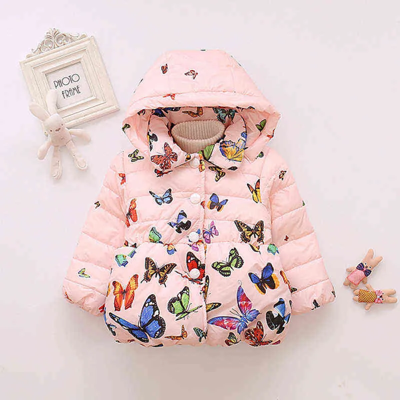 1-4 Y Baby Girl Clothes Autumn Winter Thicker Coat Children Infants Girls Hooded Printing Down Jackets Coat Toddler Warm Outerwear J220718