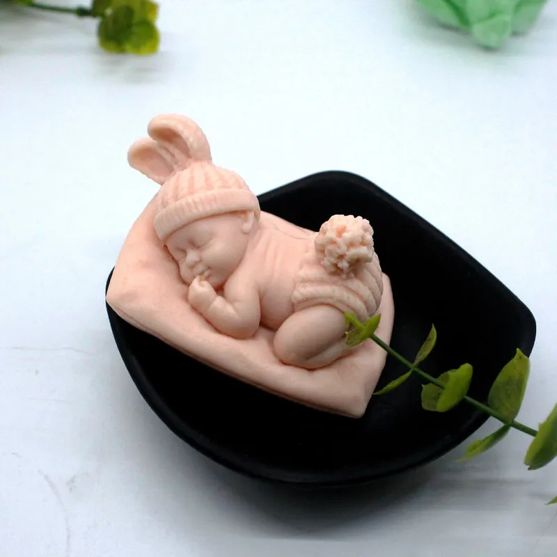 3D Slapen Baby Siliconen Chocolade Candy Fondant Schimmel Handgemaakte Soap Soap Candle Gips Maakgereedschap 220629