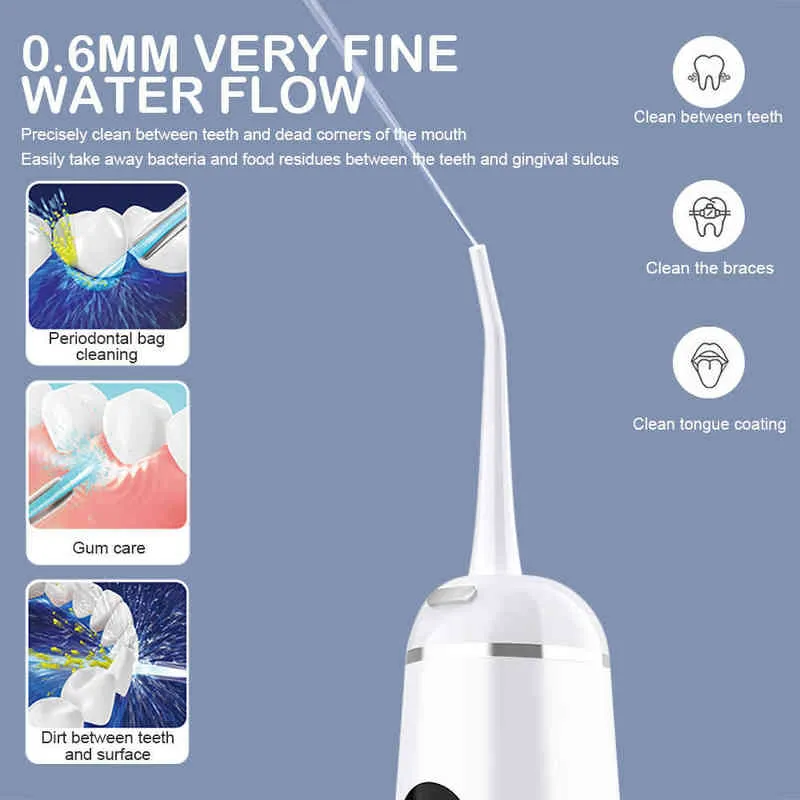 Sändlös oral irrigator USB -uppladdningsbar tandvattensflossa jet för tänder vitning rengöring av munnen renare maskin 220513