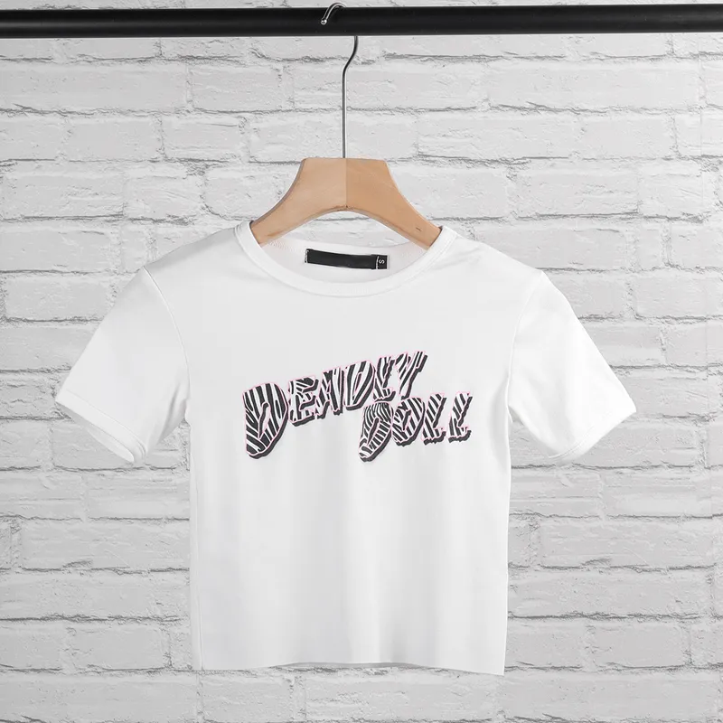 T-shirt slim con stampa di lettere T-shirt estiva casual da donna girocollo manica corta in cotone a maniche corte T-shirt vintage streetwear Crop Top Y2k 220511