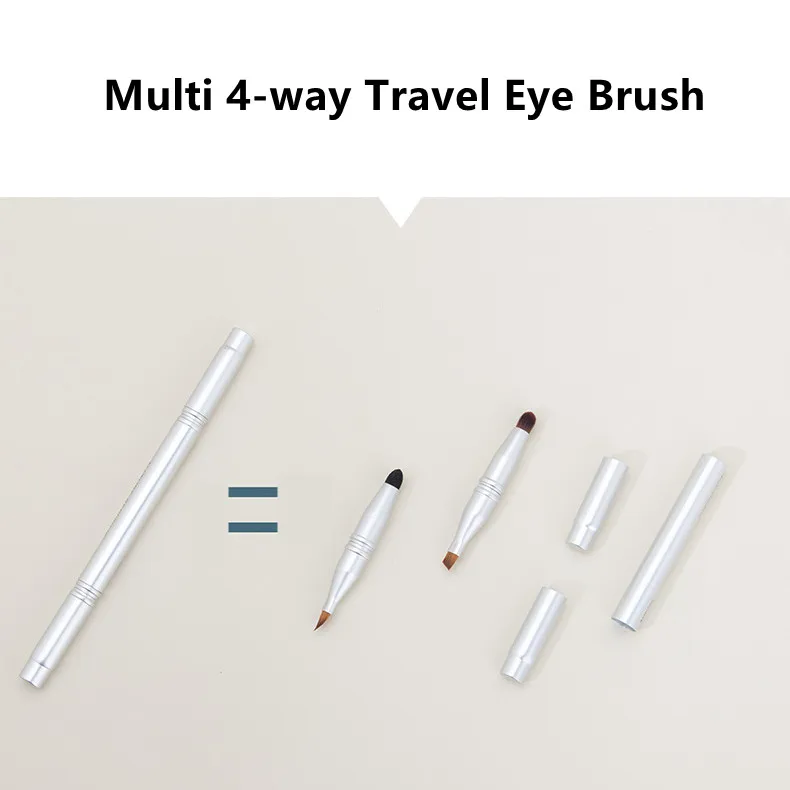 Natural Multi 4 Way Travel Makeup Brush Kit 4-i-1 Eyeshadow Blandning Smudge Läppfodral Brow Cosmetics Beauty Tool