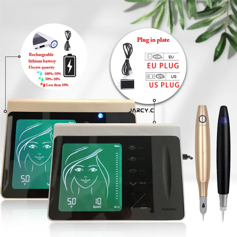 Écran tactile batterie rechargeable US EU Plug Kit de machine de maquillage permanent Eyeliner pour les lèvres des sourcils avec 2 cartouches Neeldes 220617
