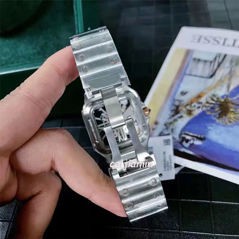 Caijiamin-Men Women Quartz Watch 39mm Square Skeleton Watchすべてのステンレス鋼カジュアルビジネス腕時計3403