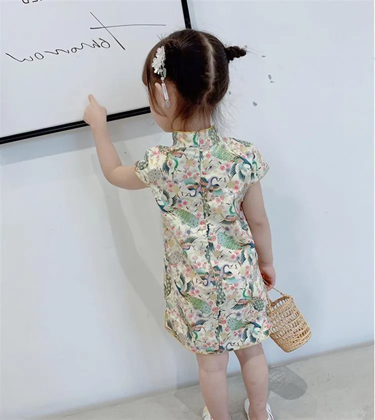 Chinese Cheongsam Princess Dress Baby Summer Girls For kids Clothes Short Sleeve Cotton Flowers Cute 220422