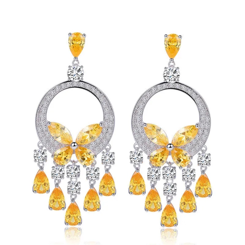 Fashion Sparkling Charm Smotl Butterfly Diamond Earring Designer Femme Yellow Red Aaa Cubic Zirconia Copper Bride Wedding Eng333h