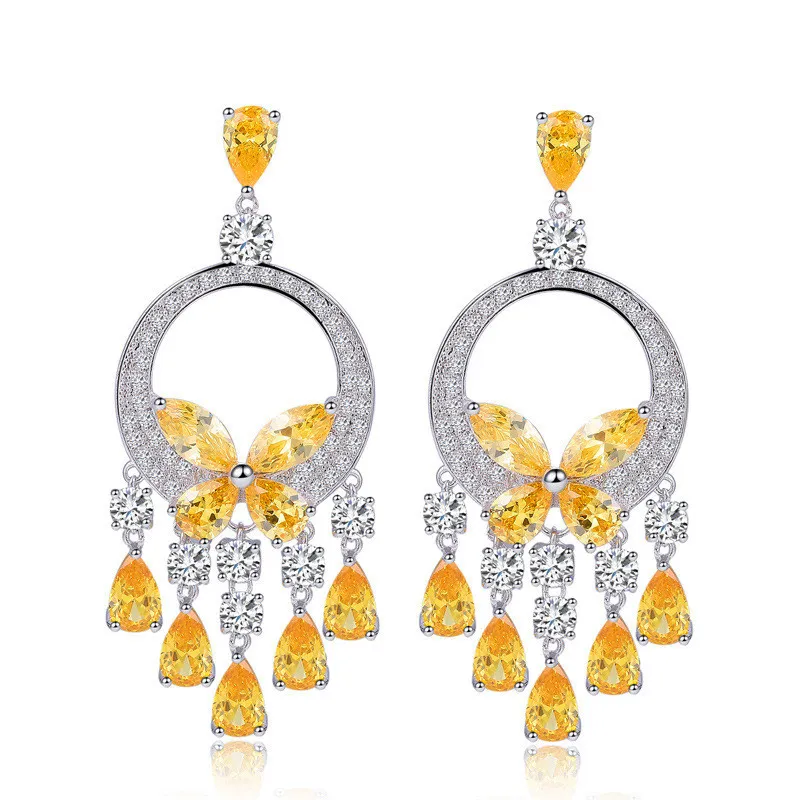 Moda Sparkling Charm Tassel Butterfly Diamond Breathring Designer para mulher amarela vermelha AAA AAA Cubic Zirconia Copper Bride Wedding Eng235w