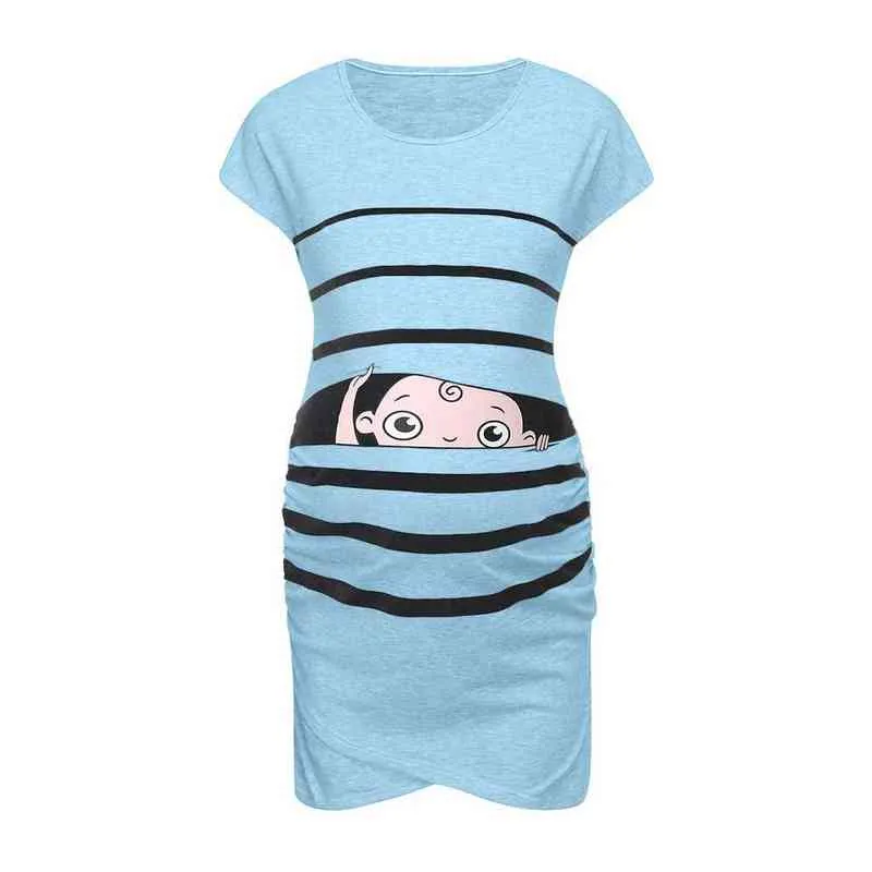 Mothership Summer Funny Dress مخطط طباعة بلا أكمام الملابس الحوامل Grossesse J220628