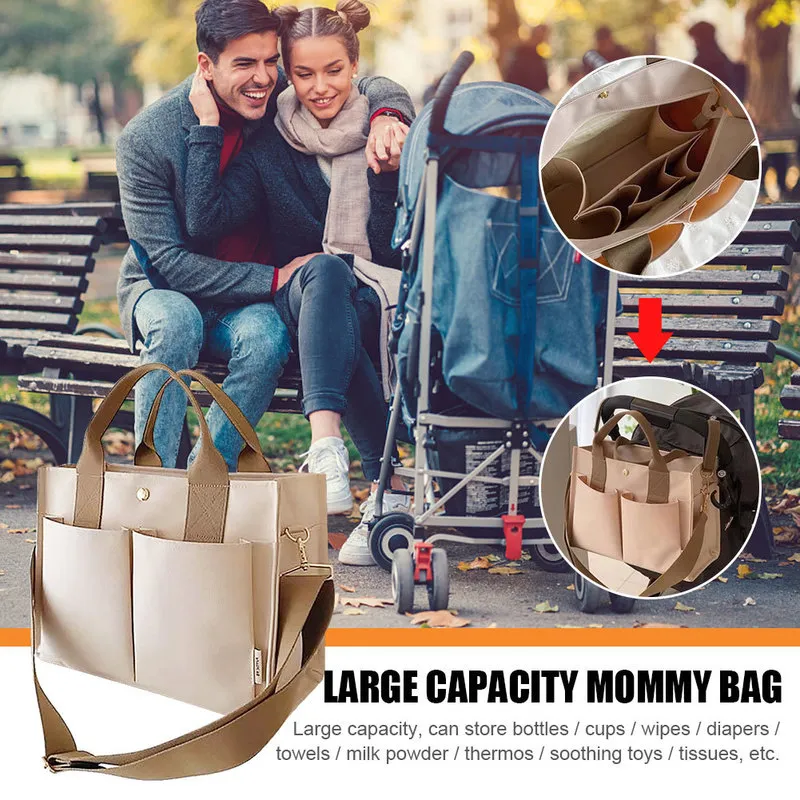 Mamma väska förvaring stor kapacitet multifunktion bärbar en axel mamma pack baby barnvagn hängande väska