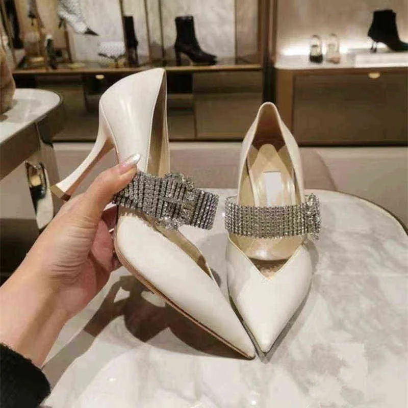 High Heels Female Pumps Stilettos Hot Diamond Crystal Buckle Wedding Dress Pointed Toe Women's Shoes 220520