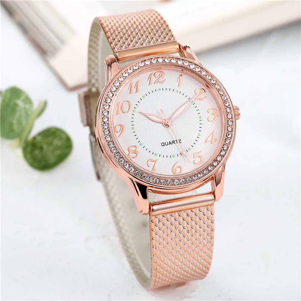 Zegarek Damski femmes montres de luxe maille Bracelet en or Rose montres Reloj incrusté cristal montre de mode nouveau