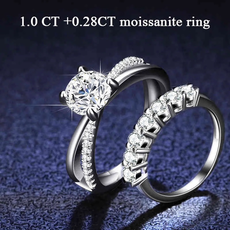 1ct Moissanite Ring Pass Diamond DetectorエンゲージバンドPlatinumメッキスターリングシルバーの結婚指輪