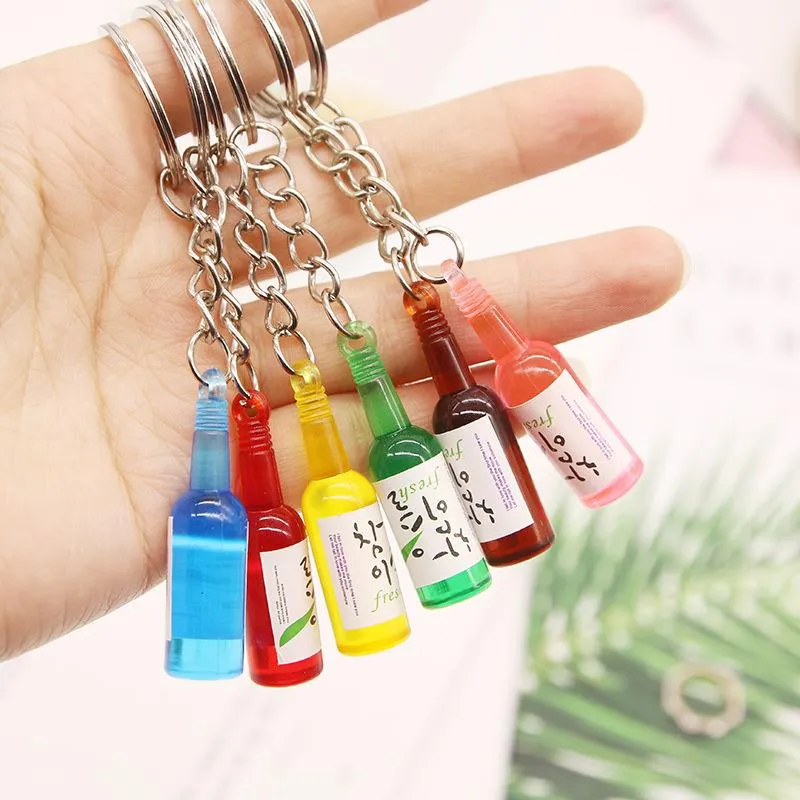 Keychains Korean Simulation Cute Tiny Soju Bottle Keychain Resin Beer Drink Keyring Women Trinket Jewelry Friend Travel Gift Souve240O