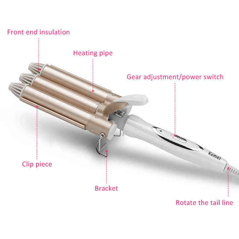 Kemei Hair Curlers Looper Hair Has 3 Heads Crimper Corrugation for Hair Triple Curling Iron Professional Stylist Tools Waver H22047961428