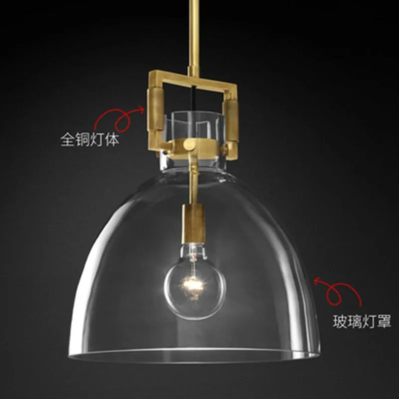 Hanglampen Amerikaanse RH Lamp Edison E27 LED Verlichting Glans Luminarias Verlichting Plaat Goud Metaal Glas Lamparas ArmaturenPendant246T