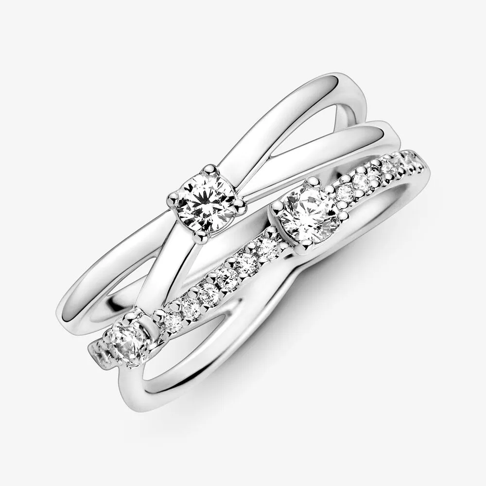 100% 925 Sterling Zilver Fonkelende Triple Band Ring Voor Vrouwen Trouwringen Mode-sieraden Accessories204N