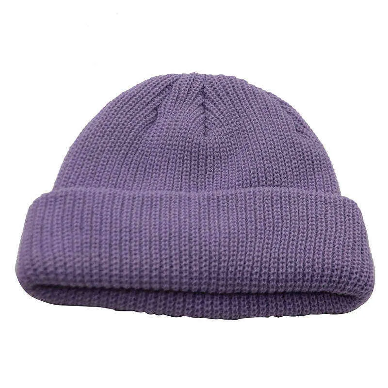 Unisex Winter Ribbed Knitted Cuffed Short Melon Cap Street Solid Color Skull Retro Ski Fisherman Docker Beanie Hat Slouchy Z-302 J220722