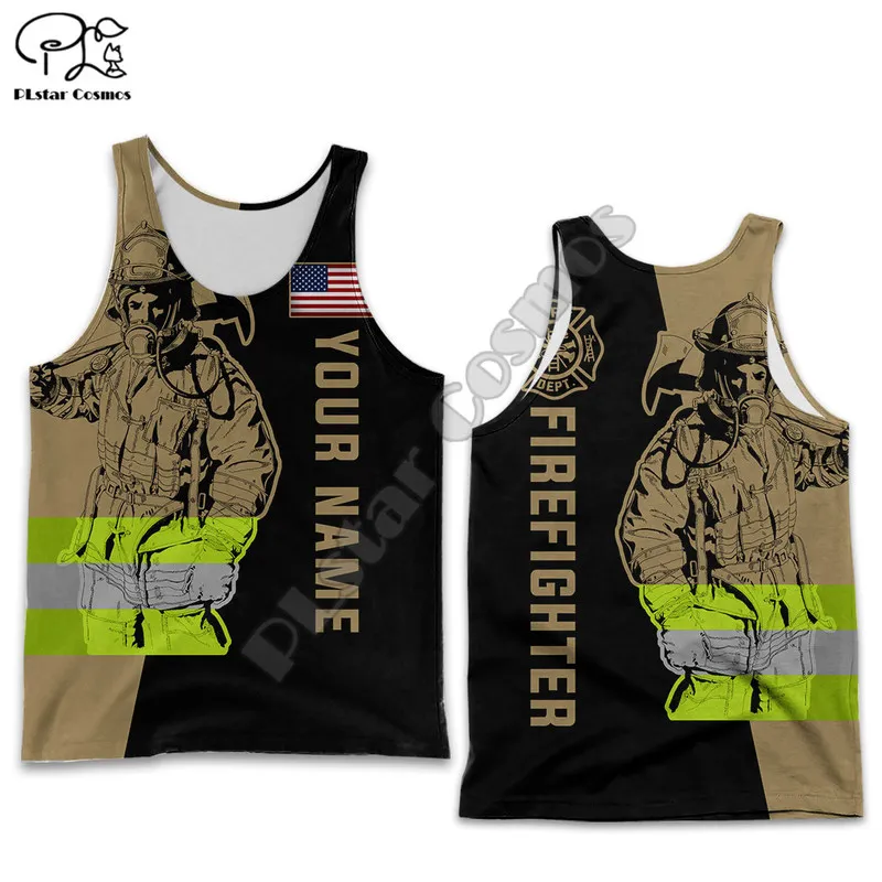 PLstar Cosmos Firemen Firefighters Customized Name 3D Print Fashion Summer Tank Top For Men Women Casual Beach Vest F21 220707